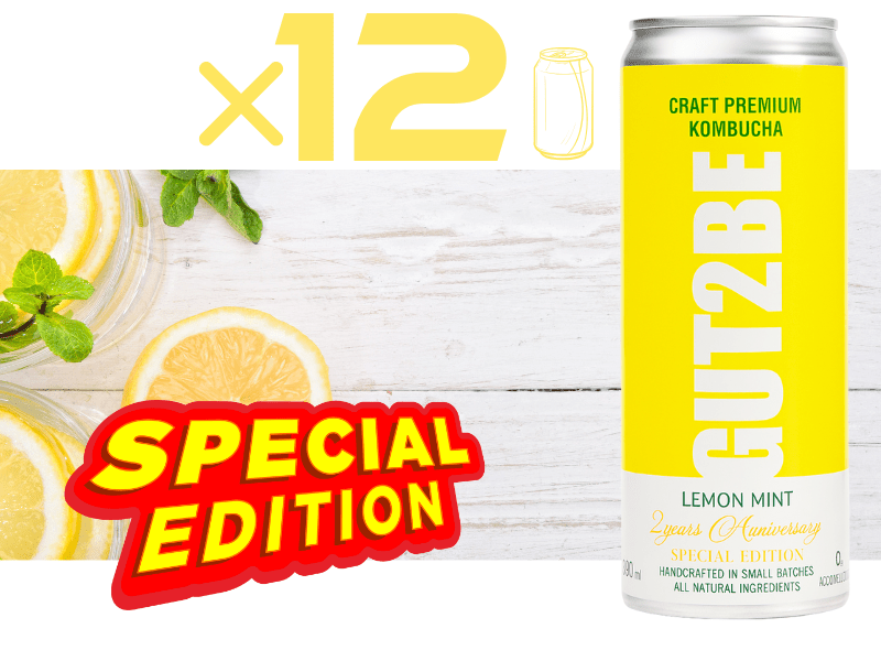 băutură fermentată kombucha GUT2BE cu gust de lămâie și mentă