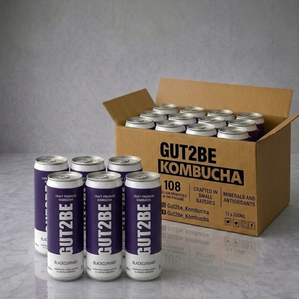 kombucha GUT2BE cu coacăze negre băutură probiotică fermentată
