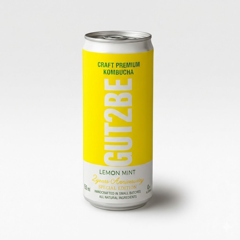 kombucha artizanală GUT2BE cu lămâie și mentă băutură probiotică