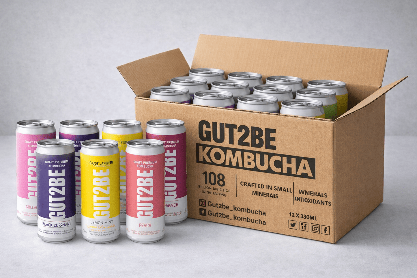 mix kombucha GUT2BE selecție de arome băutură probiotică fermentată natural