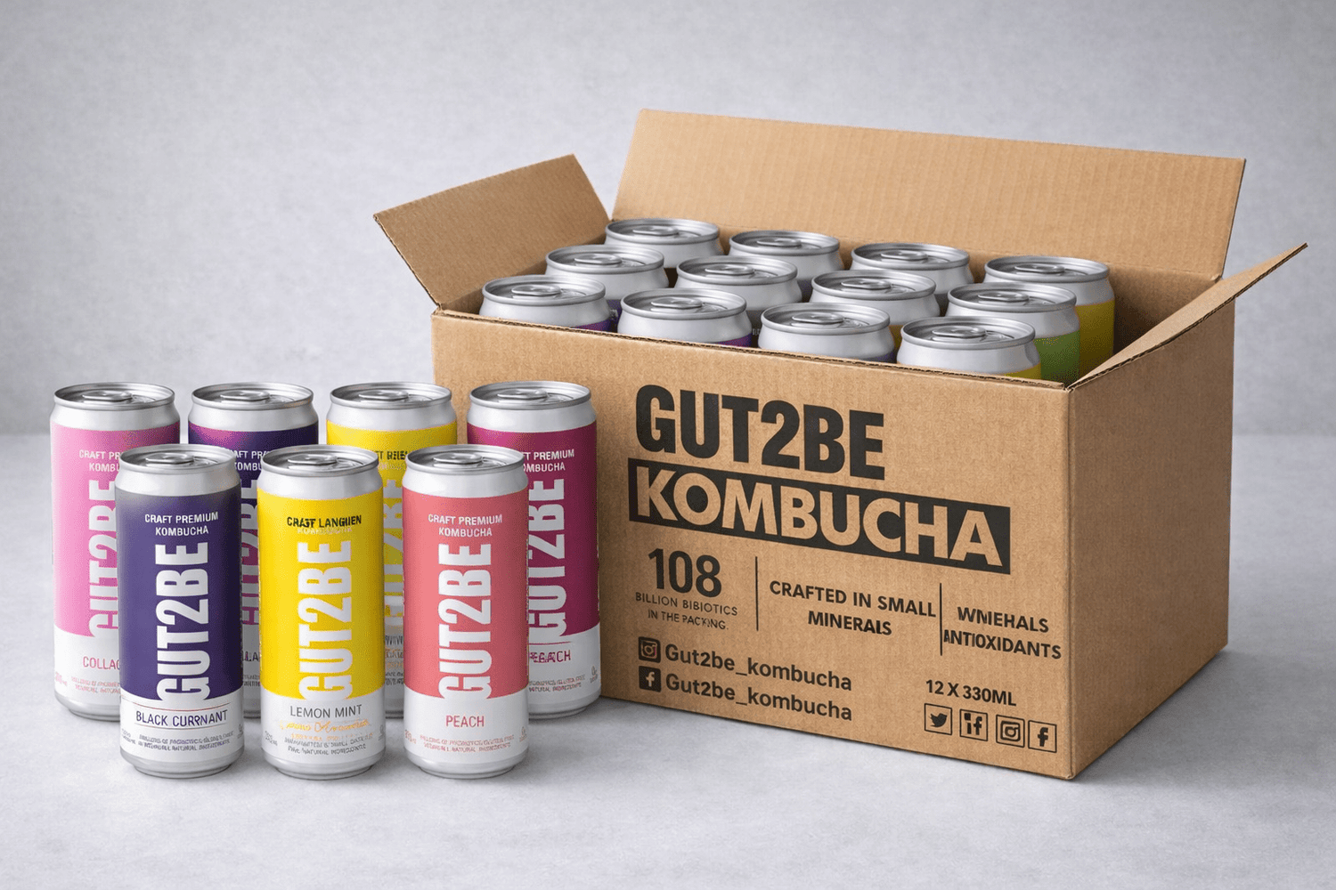 mix kombucha GUT2BE selecție de arome băutură probiotică fermentată natural