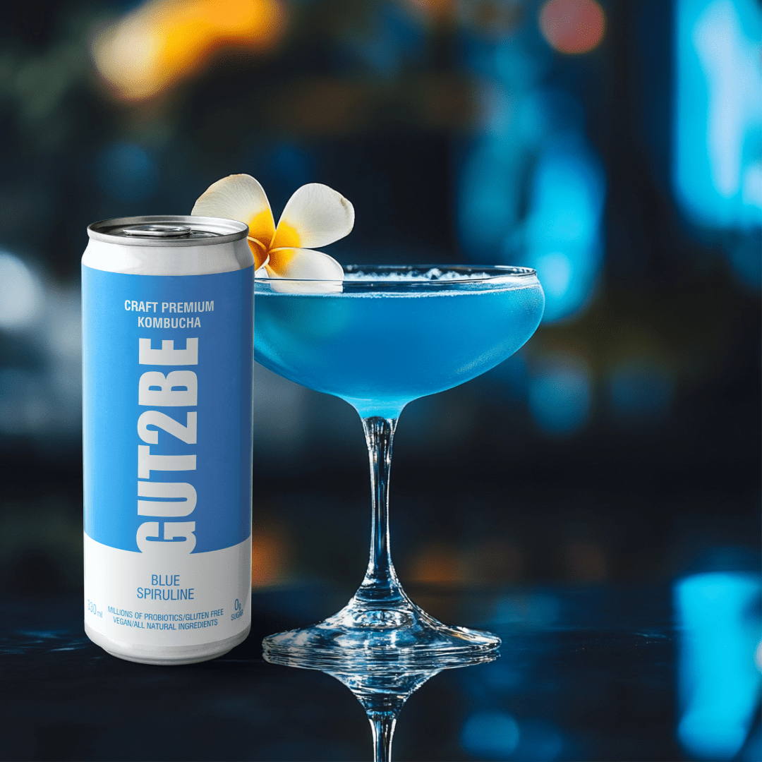 băutură probiotică kombucha GUT2BE cu spirulină albastră