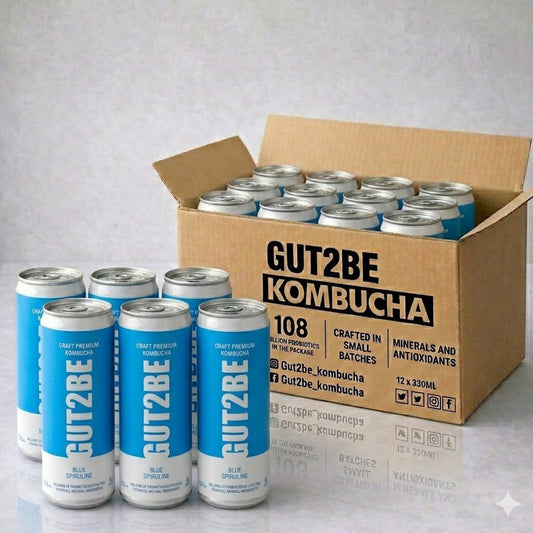 kombucha GUT2BE cu spirulină albastră băutură probiotică fermentată natural