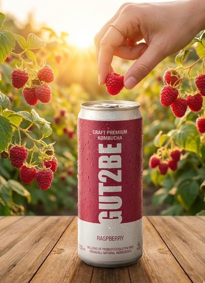 doză kombucha cu zmeură GUT2BE băutură fermentată cu probiotice